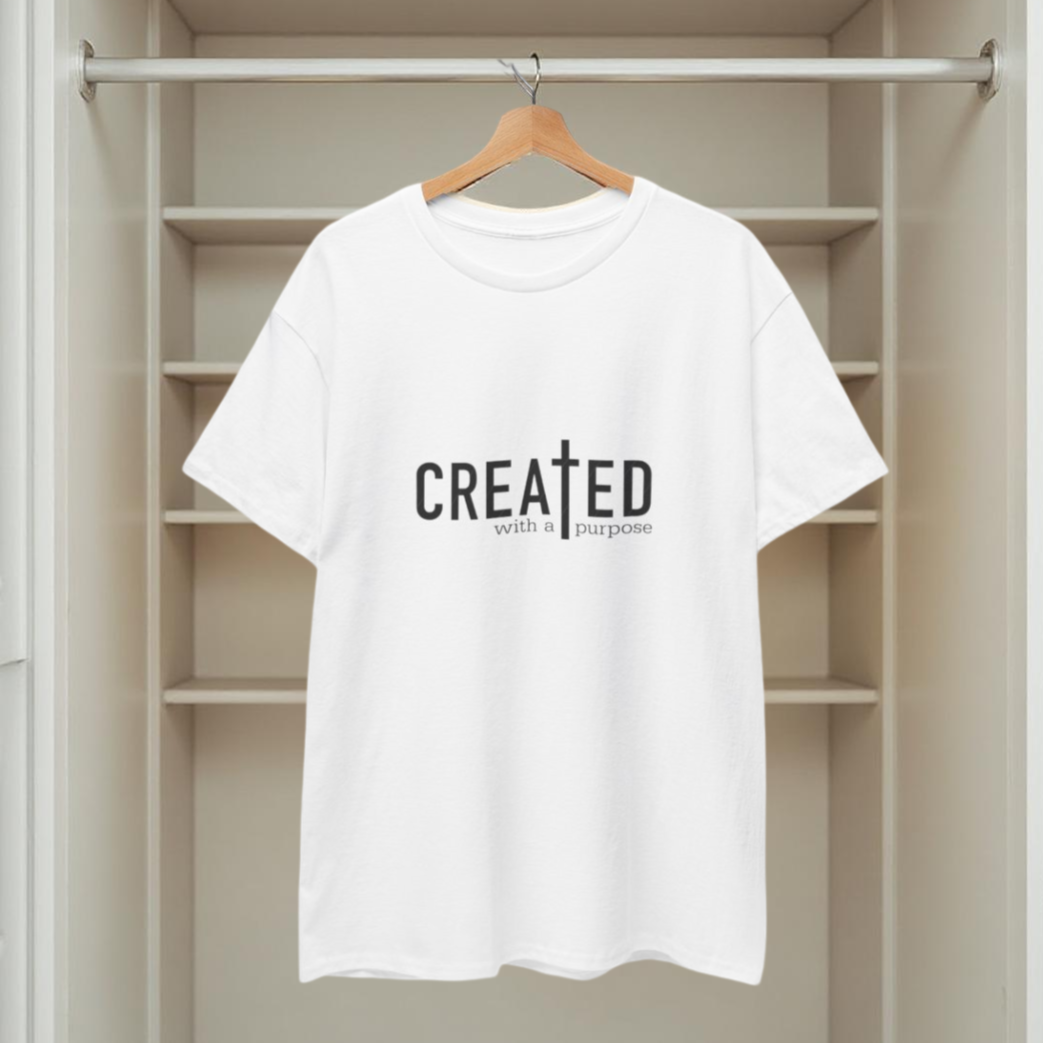 T-Shirt mit dem Aufdruck „Created/Purpose“ 