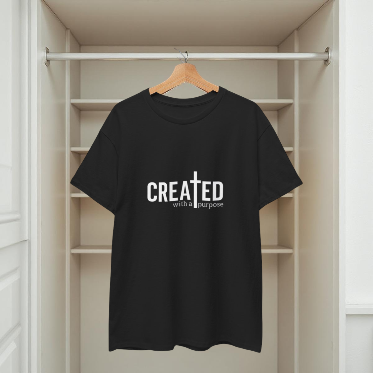 T-Shirt mit dem Aufdruck „Created/Purpose“ 