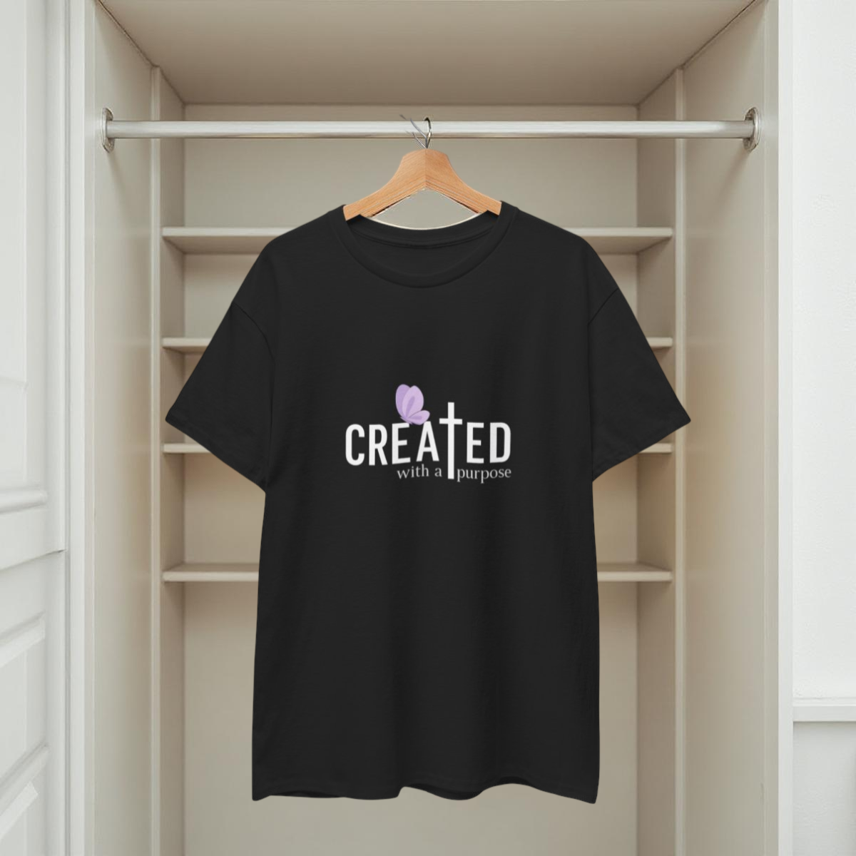 T-Shirt mit dem Aufdruck „Created/Purpose“ 