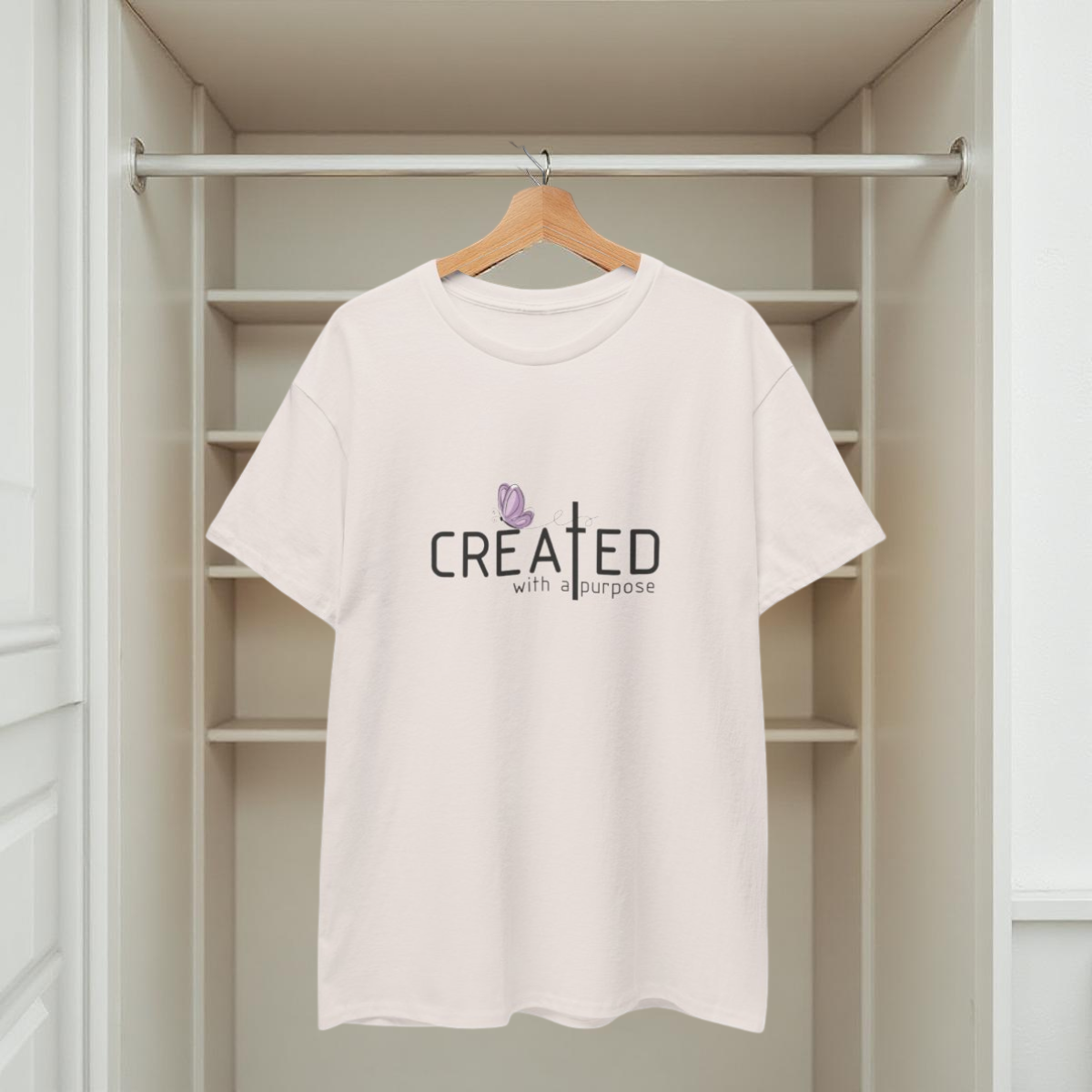T-Shirt mit dem Aufdruck „Created/Purpose“ 