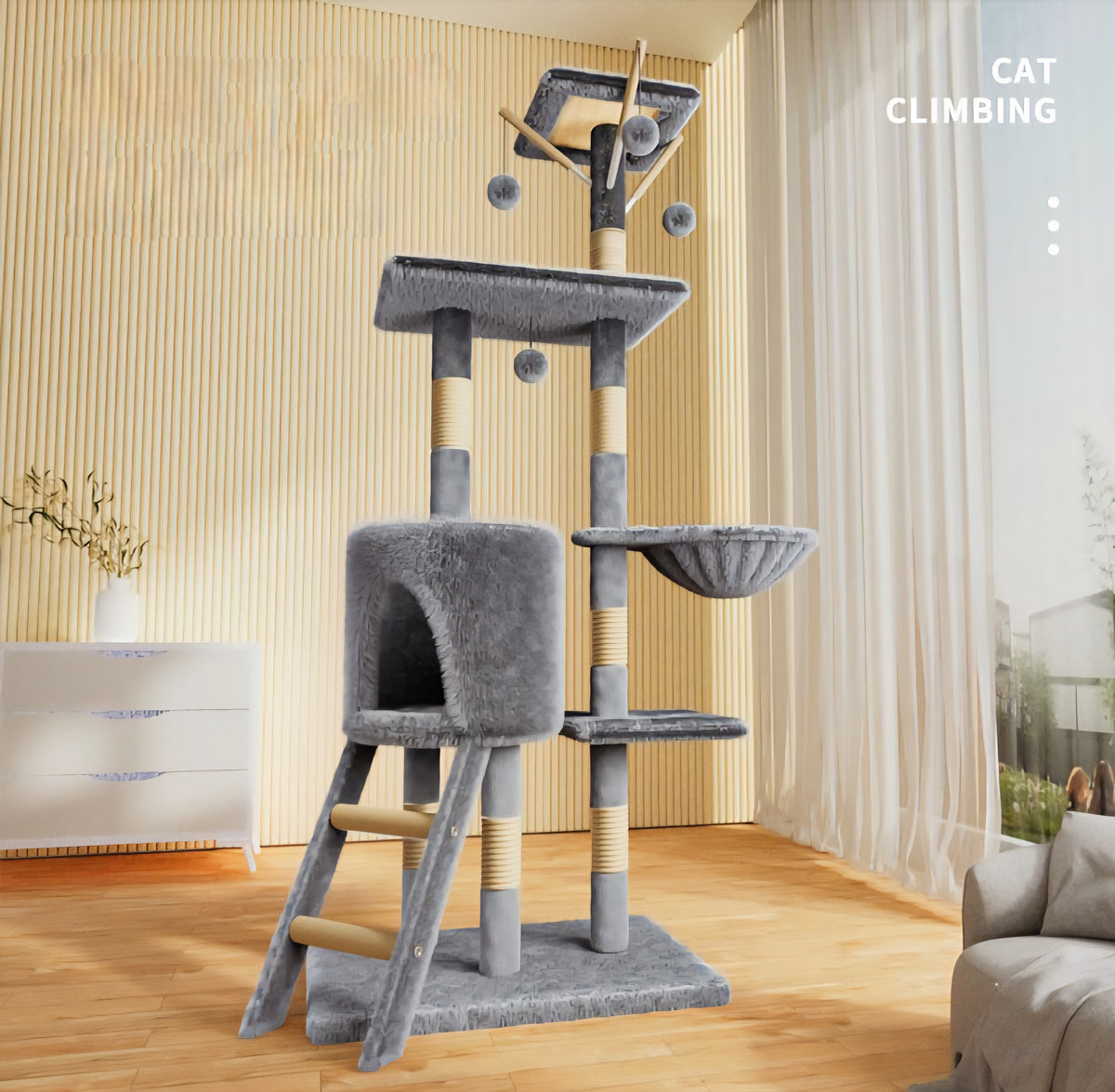 133 CM Multi-level Cat Tree with Scratching Posts and Condo