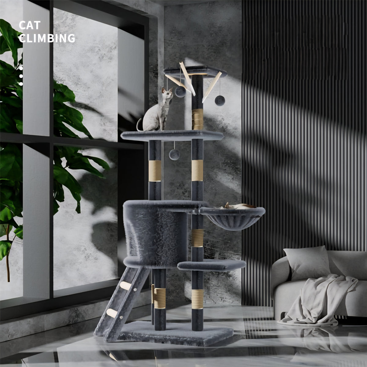 133 CM Multi-level Cat Tree with Scratching Posts and Condo